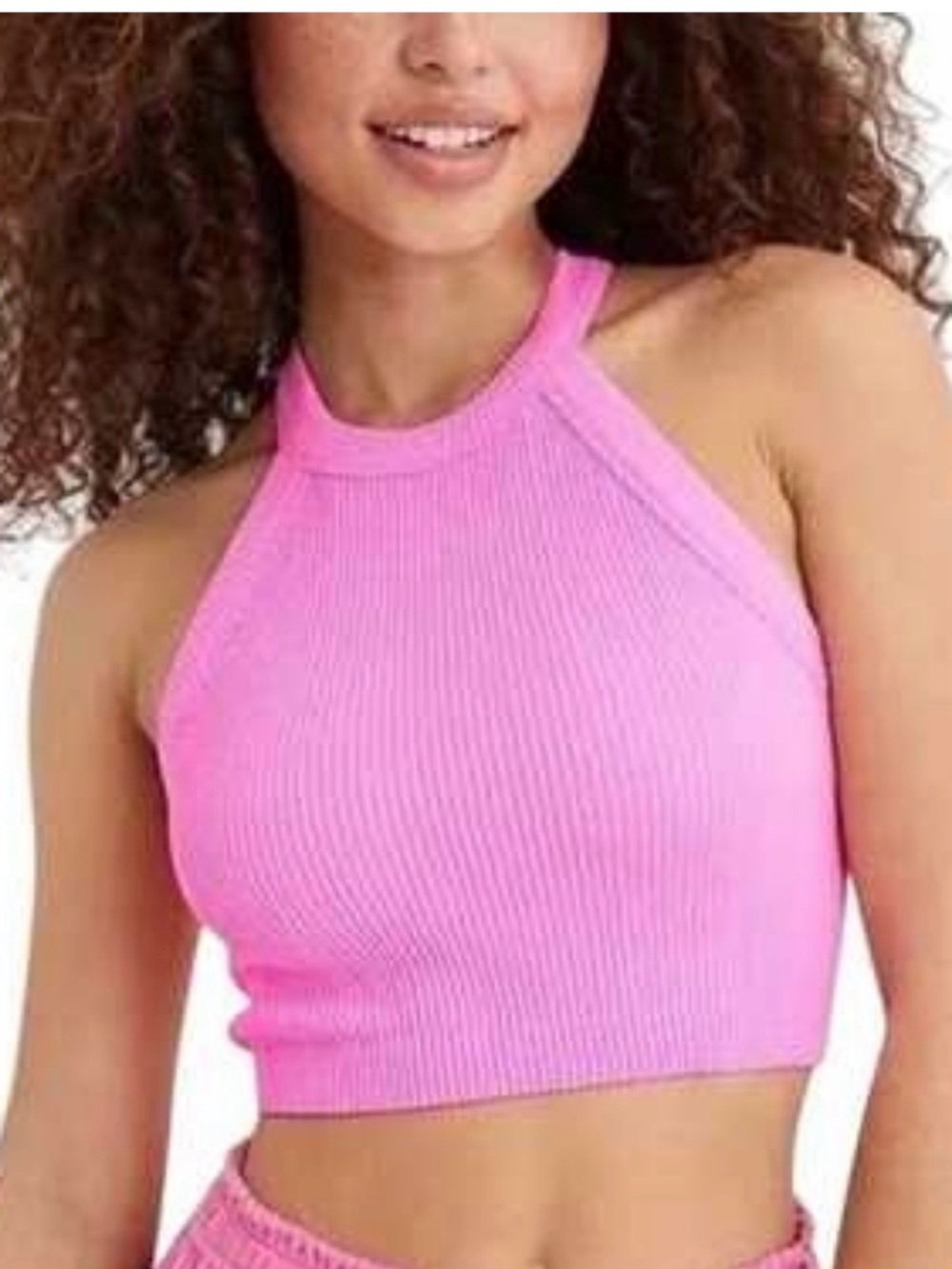 Aerie Superchill Seamless High Neck Crop Top Pink XL